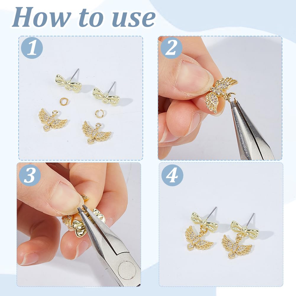 TNKBREEZE 48 pezzi, orecchini a perno in platino, oro chiaro, con fiocco in argento Sterling 925, perni e occhielli per la creazione di gioielli, orecchini pendenti