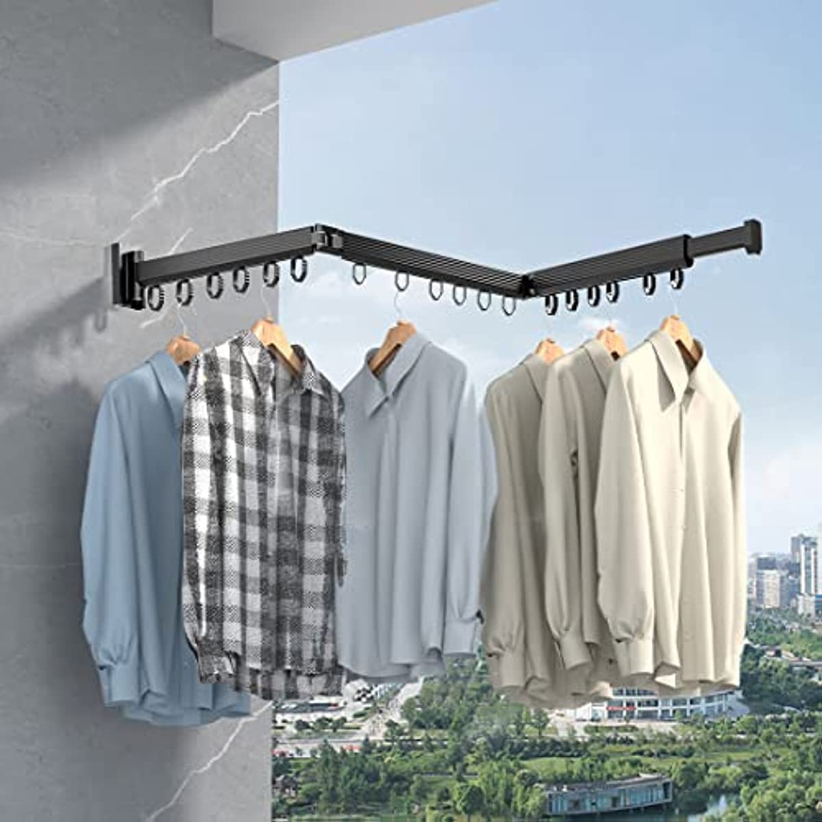 Isyunen Clothes Drying Rack, Wall Mounted Retractable Clothes Drying Rack,3 Fold Indoor Foldable Space Saving Hanging Clothes Laundry (Black, Style A)