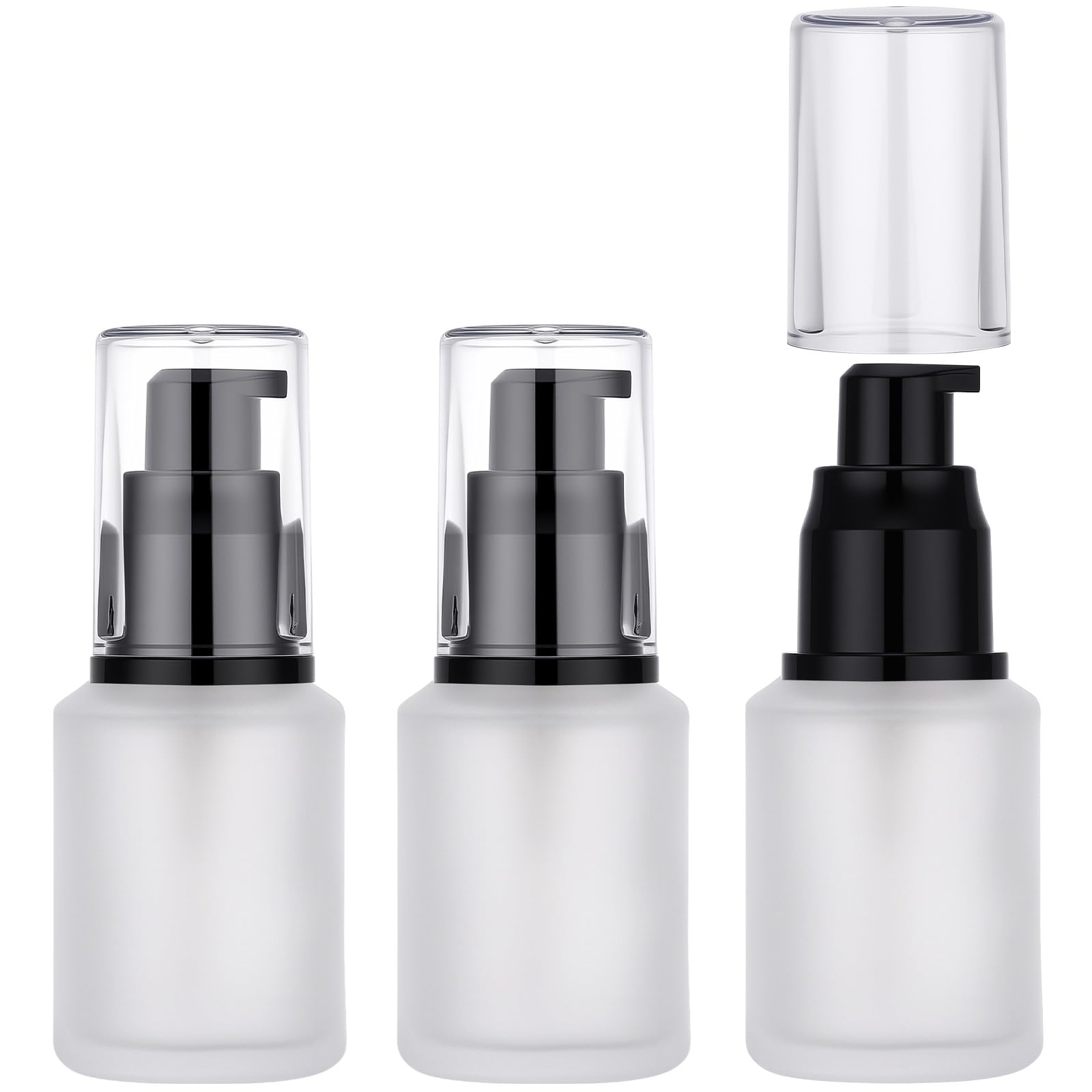 Segbeauty 1oz Frosted Glass Travel Bottles for Lotion, 3pcs Matte Translucent Empty Essential Oil Bottle, 30ml Travel Size Skincare Containers, Cream Pump Bottle, Toiletry Bottles for Liquids