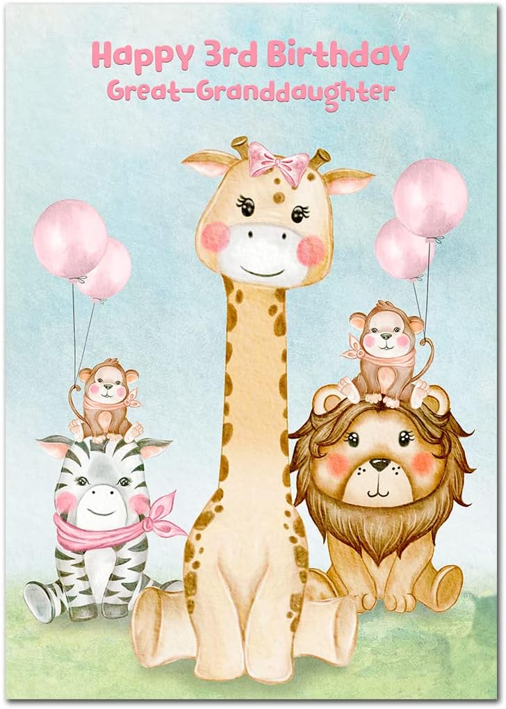 Doodlecards Great Granddaughter 3rd Birthday Card - Medium Size - View #12
