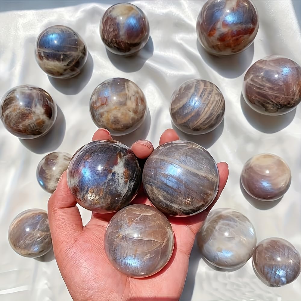 DPURPIWADY Moonstone Sunstone Sphere 8-8.5cm - Blue Flash Crystal Ball for Home/Office, Spiritual Gift