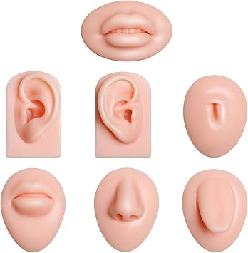Silicone Piercing Practice Body Parts Model, 7 Pcs Ear Nose Tongue Mouth Belly Button Display Models Set for Piercing Practice Acupuncture Jewelry Display Teaching