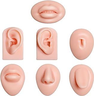 Silicone Piercing Practice Body Parts Model, 7 Pcs Ear Nose Tongue Mouth Belly Button Display Models Set for Piercing Practice Acupuncture Jewelry Display Teaching