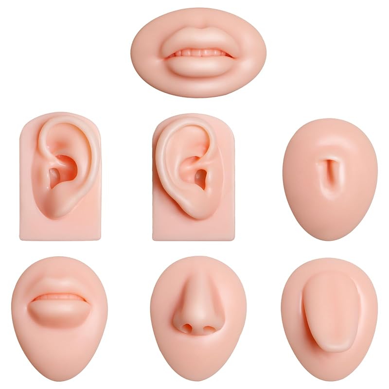 Conjunto Xcake Lcook com 7 modelos de silicone para prática de piercing