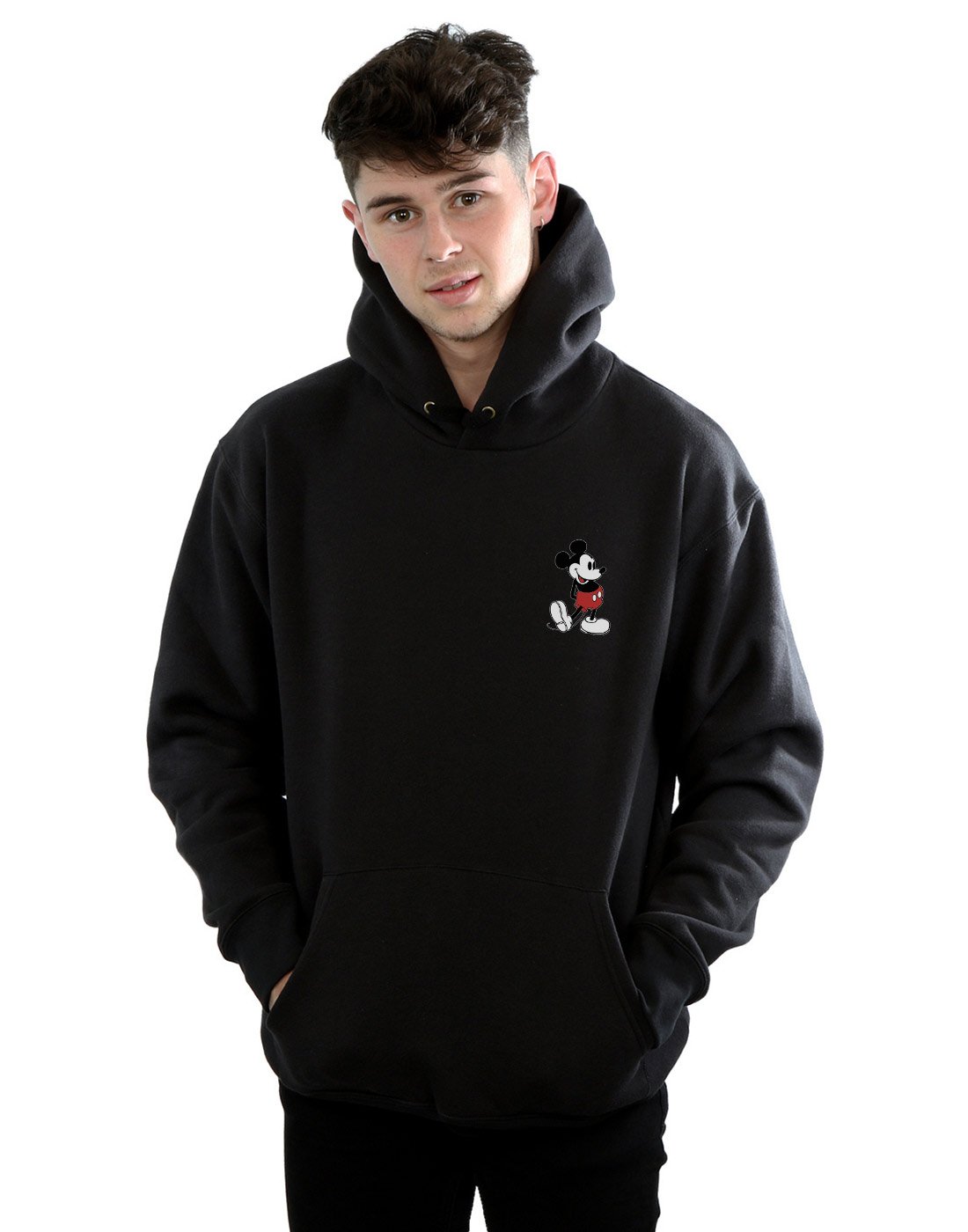 Disney Men's Mickey Mouse Kickin Retro Chest Hoodie Black Medium