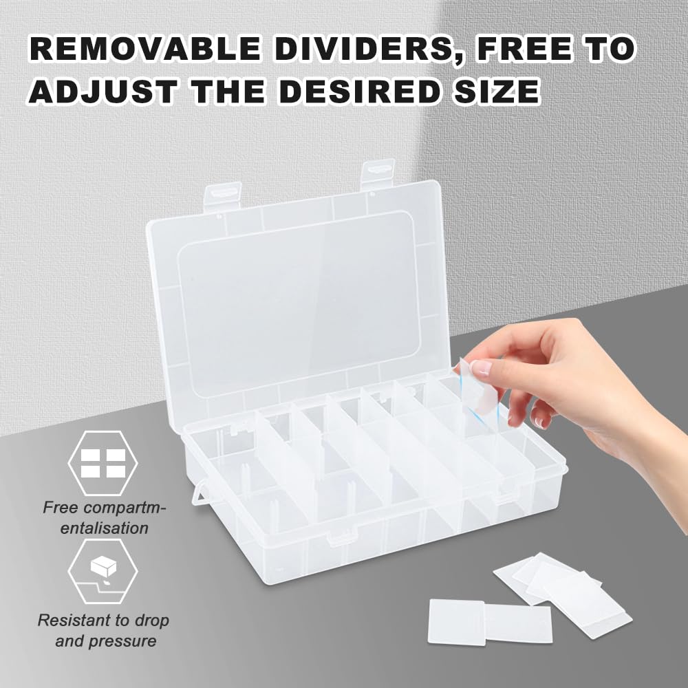 Scatola Portaoggetti Plastica 24 Scomparti Coperchio Trasparente Regolabile Organizer per Perline, Viti