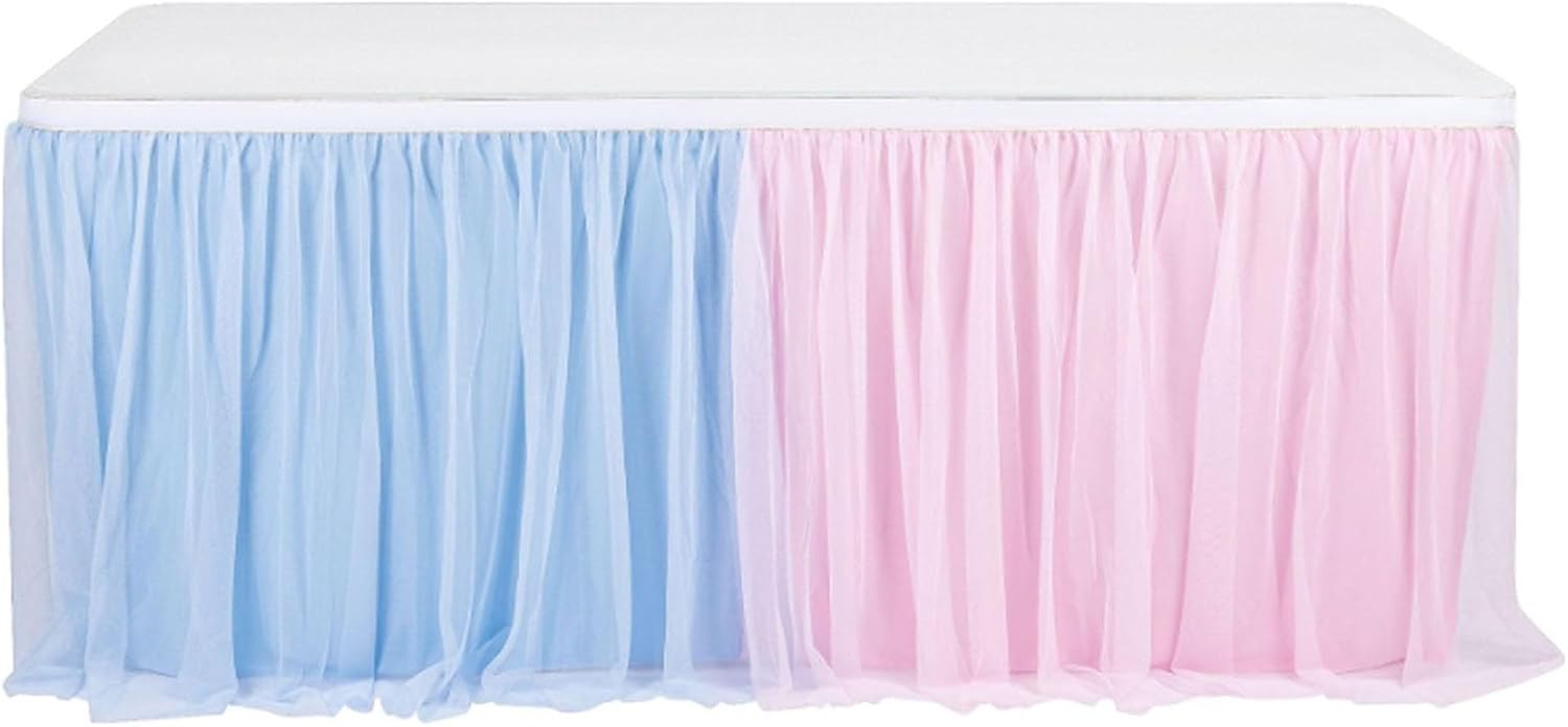 6ft Pink and Blue Tulle Table Skirt for Gender Reveal Tutu Table Skirt for Baby Shower Boy or Girl Birthday Party Wedding Party Decorations Supplies(2pack,4FT*2.5FT (122CM*77CM))