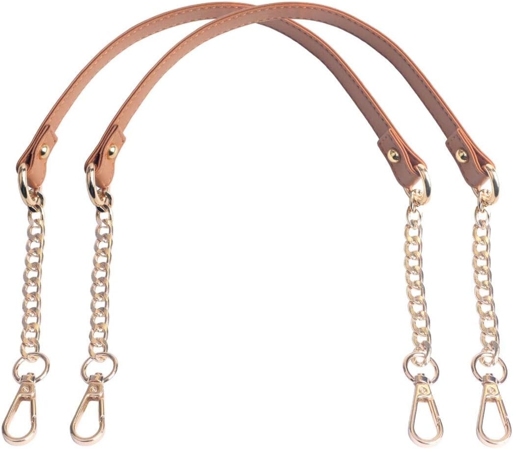BEAULEGAN Handbag Chain Handles - Microfiber Leather - 60 cm Replacement Strap for Women Bag/Purse, Pack of 2 (Tan/Gold)