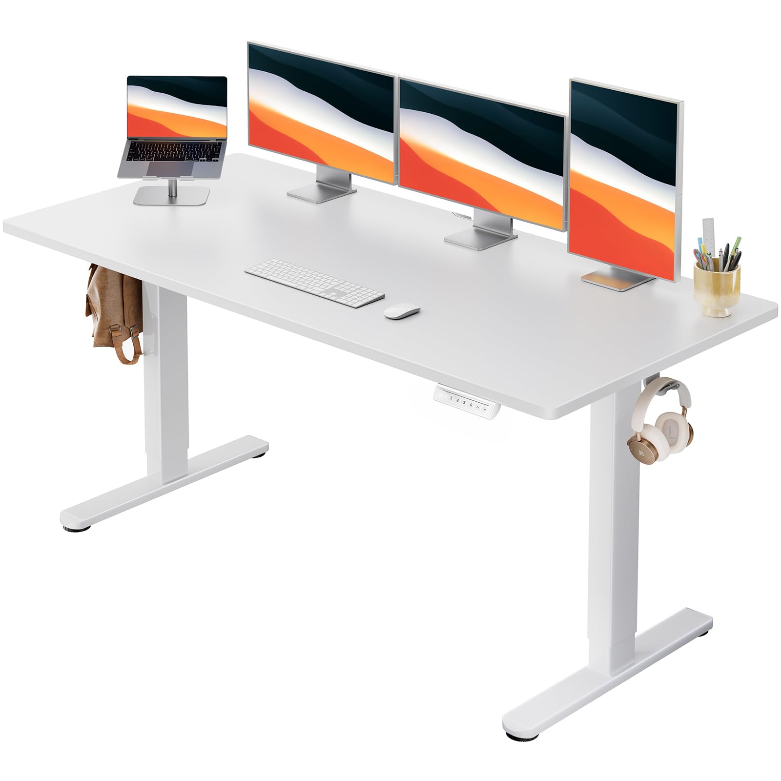 HUANUO Electric Standing Desk, Whole Piece Desktop, Adjustable Height Computer Desk, 4 Height Memory Settings, Sit Stand Up Desk for Home Office, 60" x 24", Light Vintage