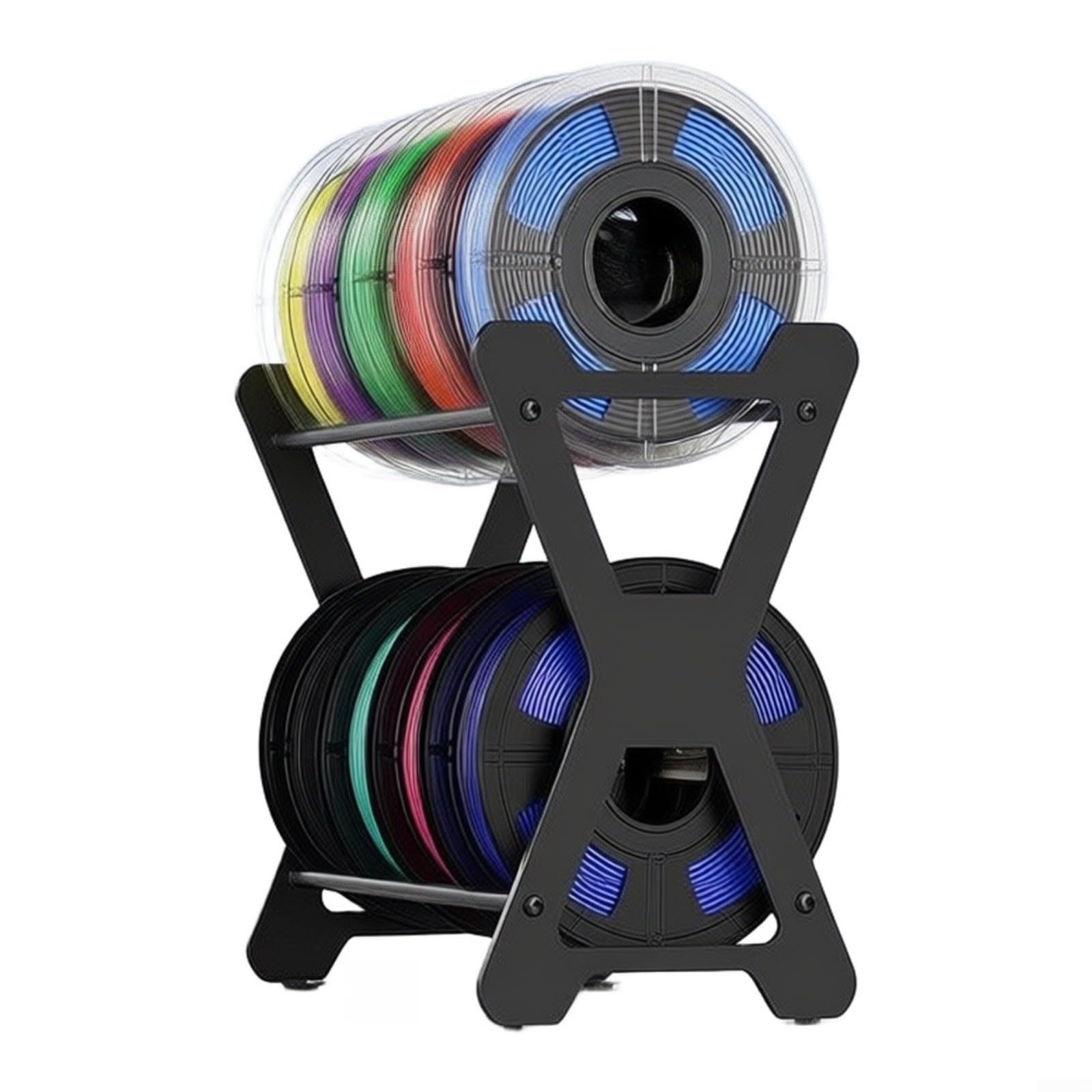 X-Form Doppelschicht Filamenthalter für 3D Drucker – Robuster Kohlenstoffstahl für ständer für 12 Rollen 1kg Spulen, Platzsparendes Desktop Organizer Rack mit Rutschfesten Füßen, Schwarz