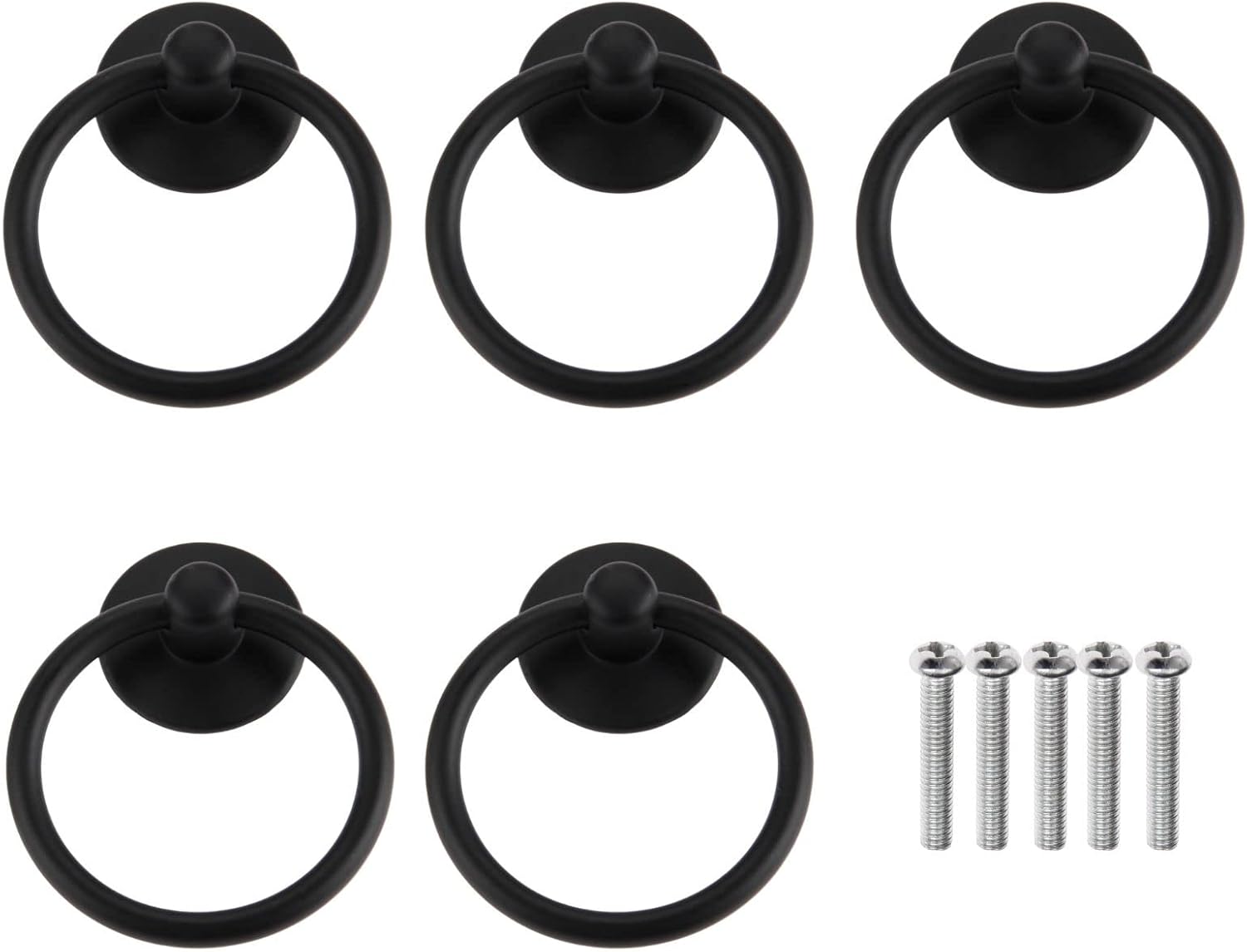 Yetaha 5PCS Metal Ring Pull Handles,Black Ring Knobs,Zinc Alloy
