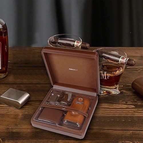 Miniatura 6 de AMANCY Caja de humidor de cigarros de cuero de viaje todo en uno con antorcha encendedor de puros, cortador y soporte de regalo, kit combinado de
