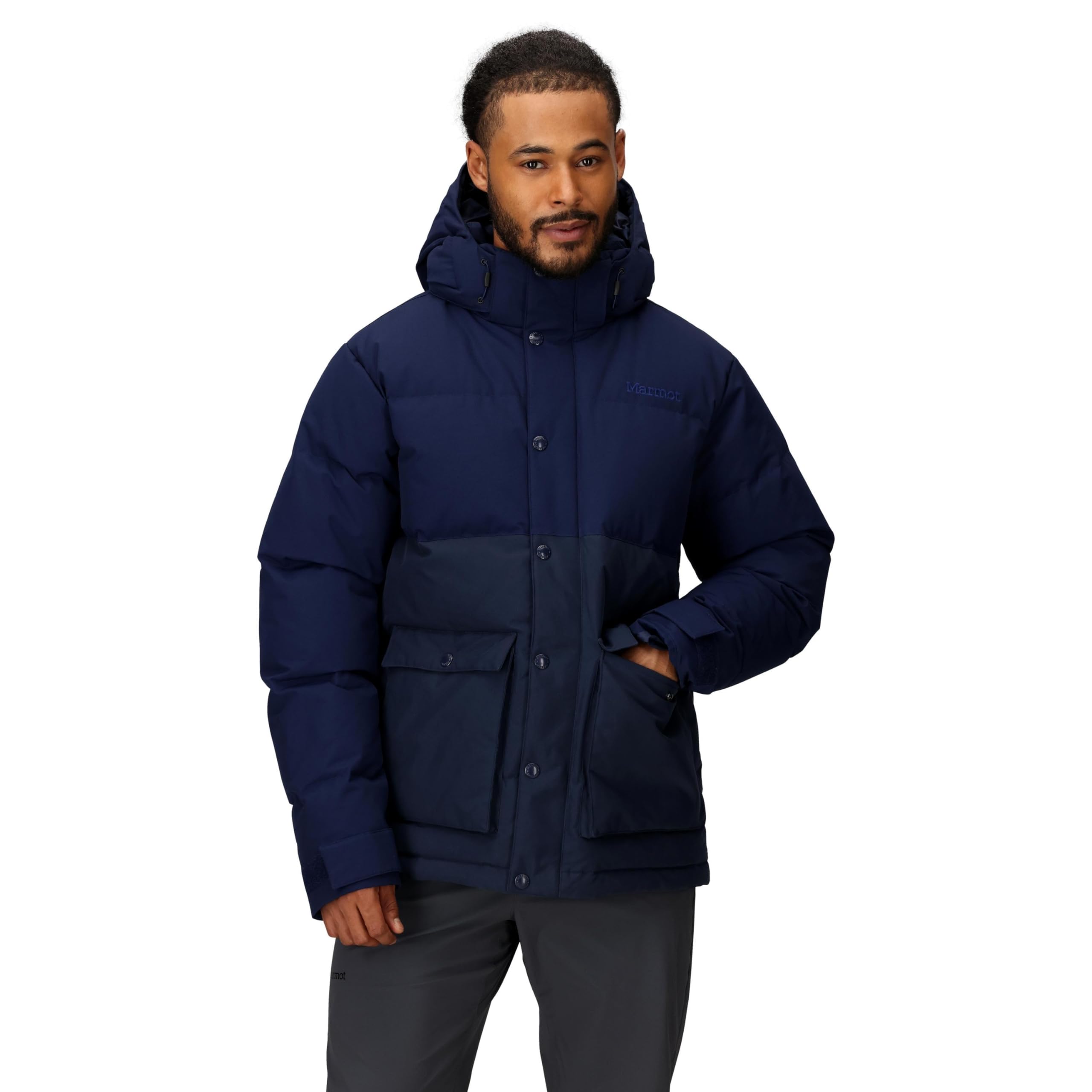 Marmot Men's Fordham Jacket, Warm Down Jacket, Insulated Hooded Winter Coat, Windproof Down Parka, Lightweight Packable Outdoor Jacket, Arctic Navy, S