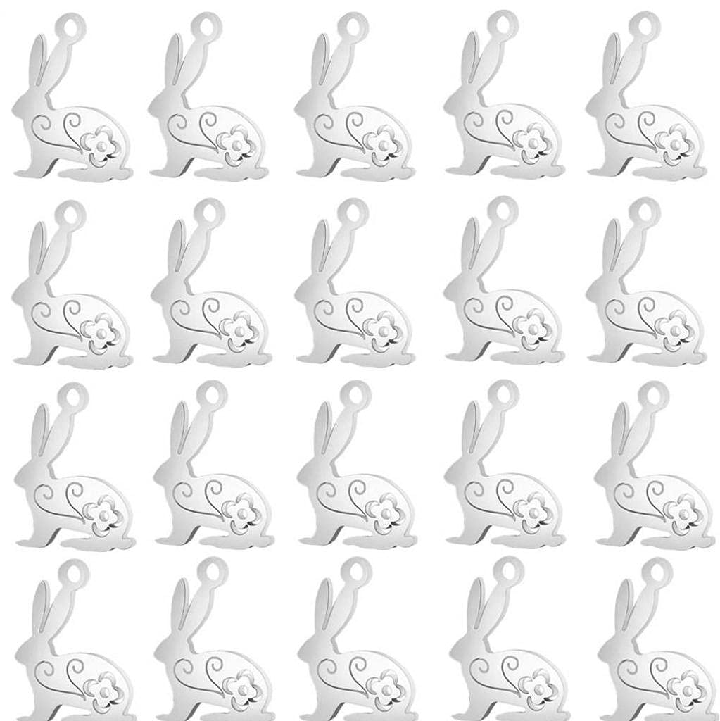 Zonster Silver 20Pcs Bunny Charm Rabbit Tag Charm Stainless Steel Flat Pendants For Jewelry Making Diy Crafting With Hole