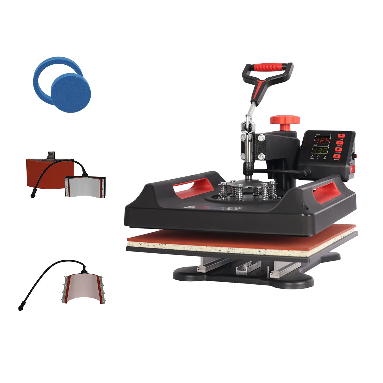 UKPRESS Heat Press Machine 5 in 1 38x38cm Sublimation Printing Swing Away 360 Degree for T Shirts Mug Hat Plate Cap Mouse Pads Dual Digital Control Multifunctional (Red)