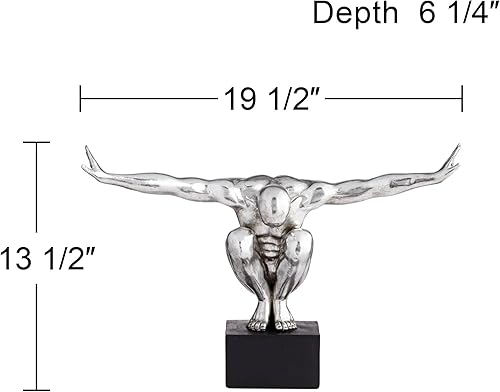 Miniatura 6 de Kensington Hill Gimnasta masculino Pose 19 1/2" Escultura de plata de ancho