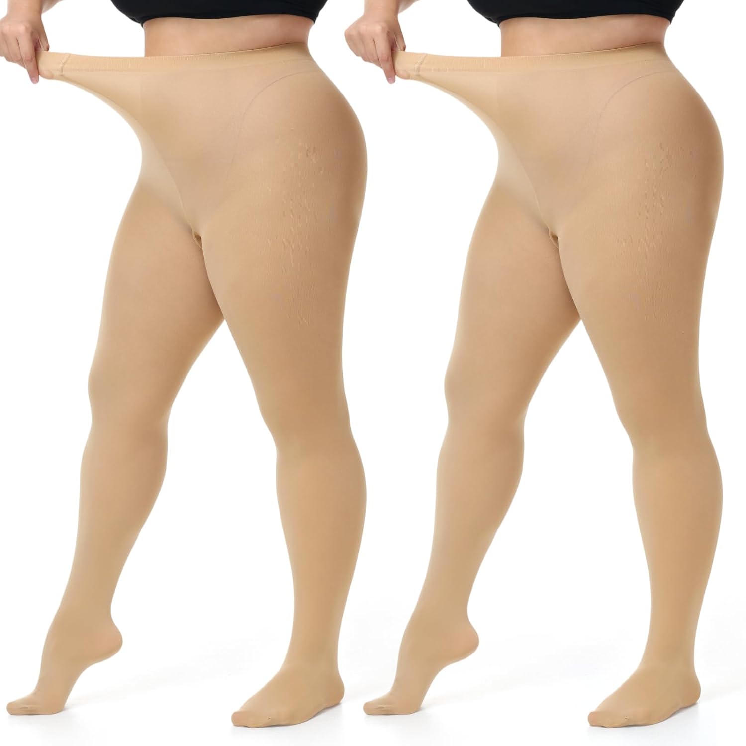 beister Plus Size Tights for Women, 2 Pairs 70D Opaque High Waist Pantyhose, Solid Color Soft Stockings Women