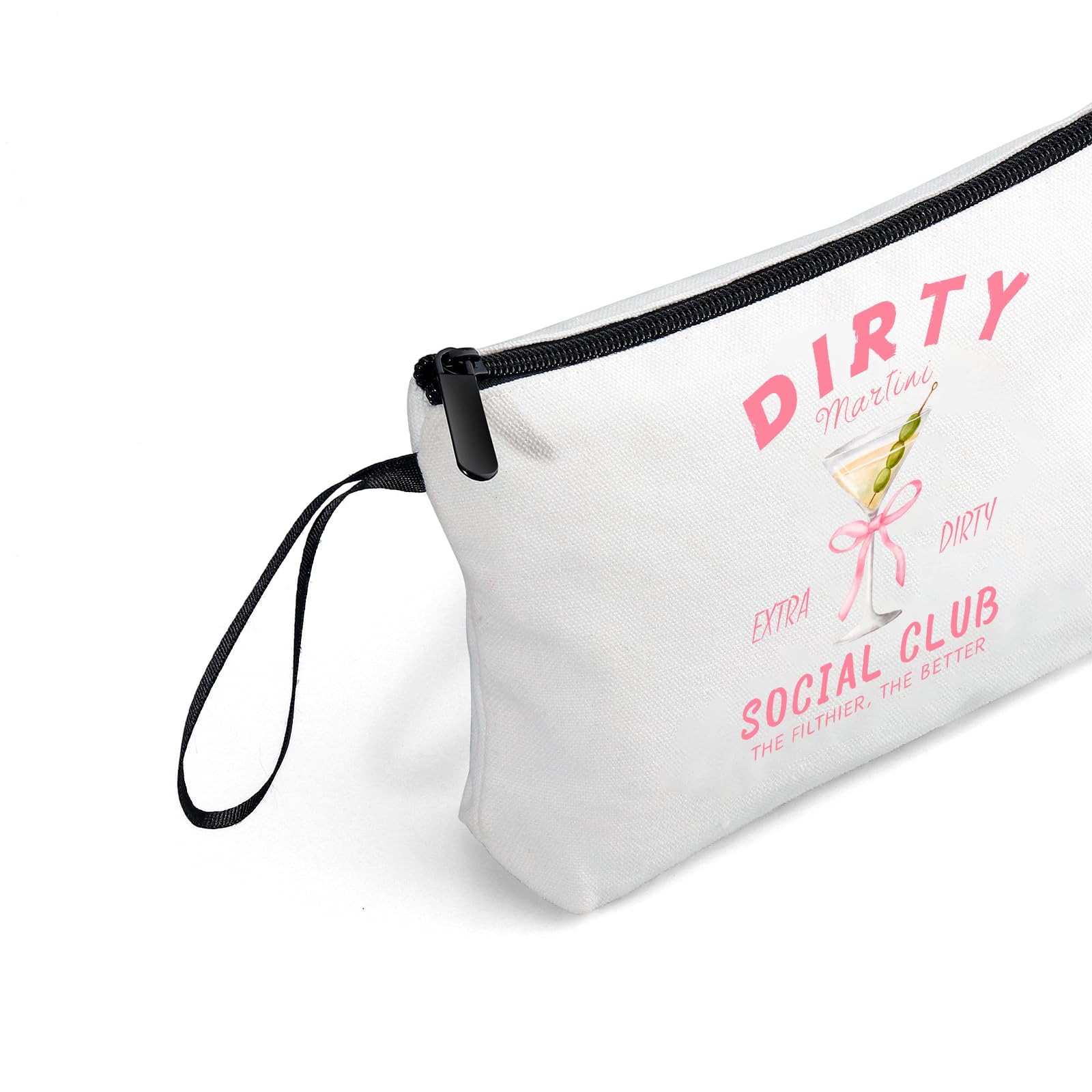 Dirty Martini Gift Cocktail Funny Unique Birthday Drink Accessories for Women Female Coworker Friend Sister Bartender Mixologist Alcohol Lover Makeup Cosmetic Bag