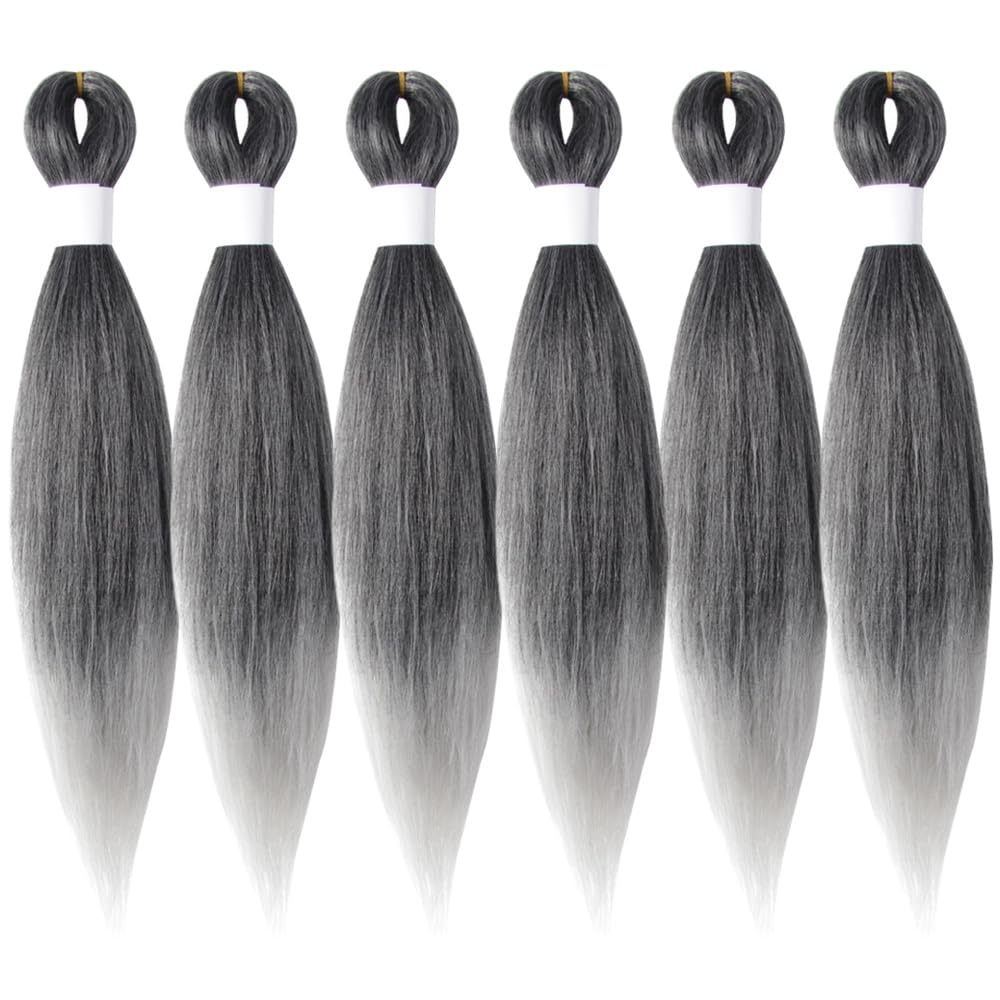 Osuntress Braiding Hair Pre Stretched 14 Inch 6 Packs, Short Hair Extensions for Braids, Synthetic Braiding Hair Prestretched TGrey(Ombre Grey)