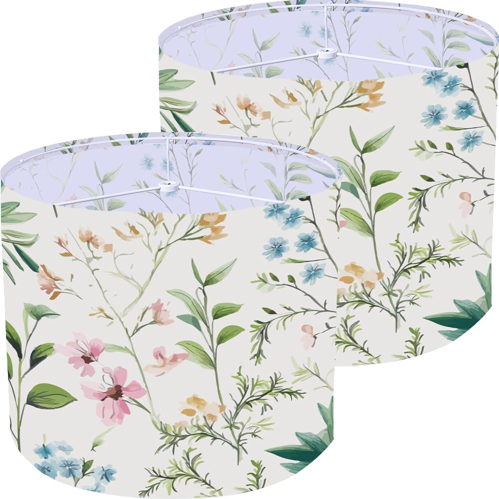 PRESSINART 2Pcs 13 Inch Floral Lamp Shade Large Fabric Lampshades Linen Round Light Covers with Wildflowers Pattern Decorative Style for Floor Table Lamps Living Room Bedroom Home Lighting Decoration