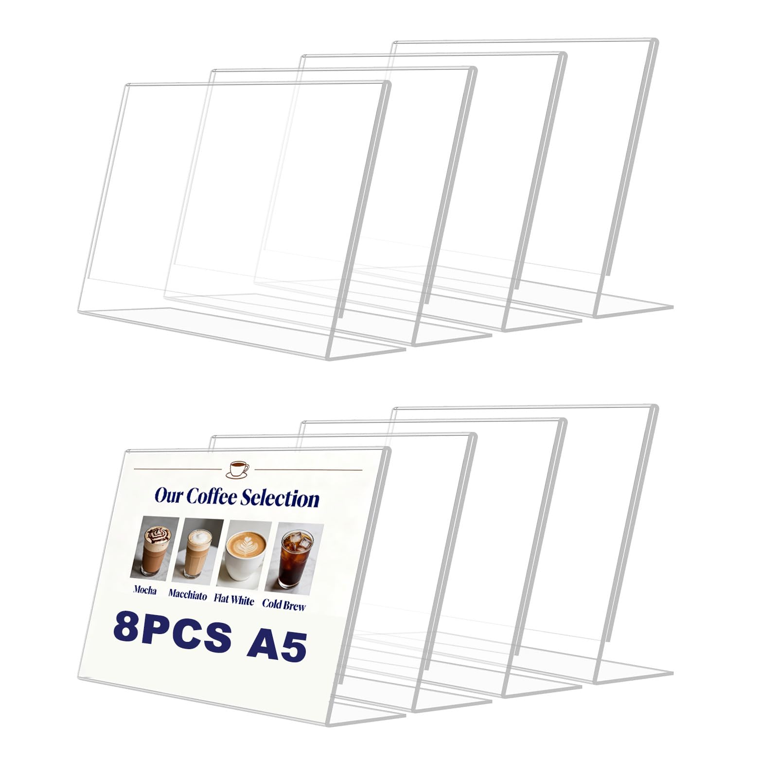 Porte menu A5 acrylique transparent pour support menu de restaurant et flyers horizontaux en lot de 8
