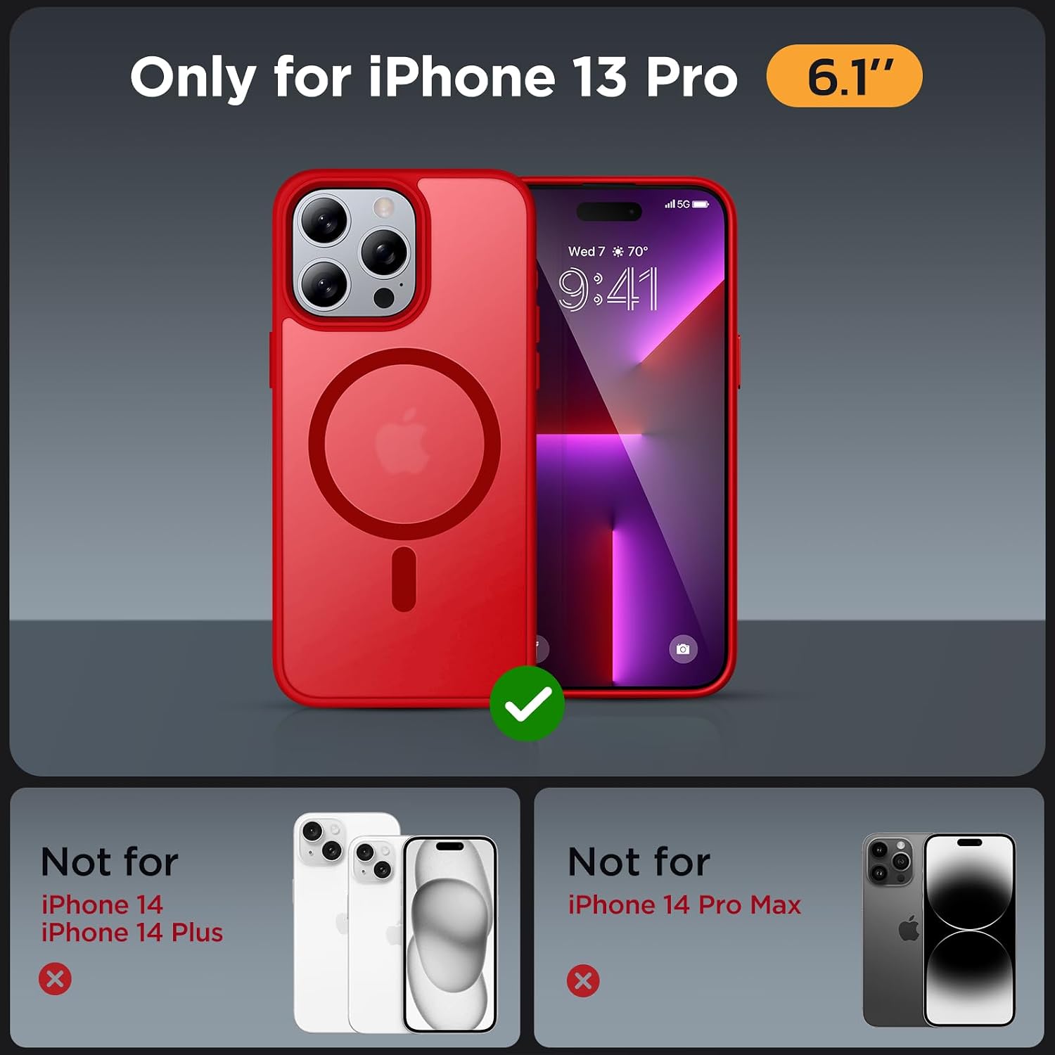 Miracase Magnetic Series Designed for iPhone 13 Pro Case [Compatible with MagSafe] [with 2X Screen Protectors] Anti-Fingerprint, Magnetic Phone Case for iPhone 13 Pro 6.1 inch - Red