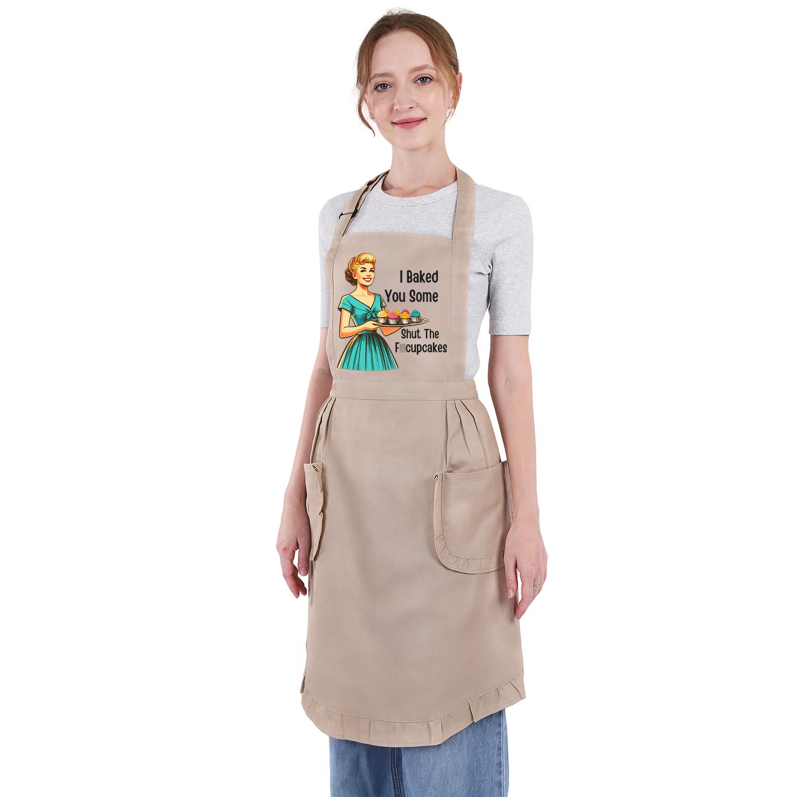 Miracu Divertidos delantales para hornear para mujer con bolsillos, bonitos delantales de cocina, regalos de repostería para mujeres panaderas, regalos de panadería para mamá, regalos de cocina de