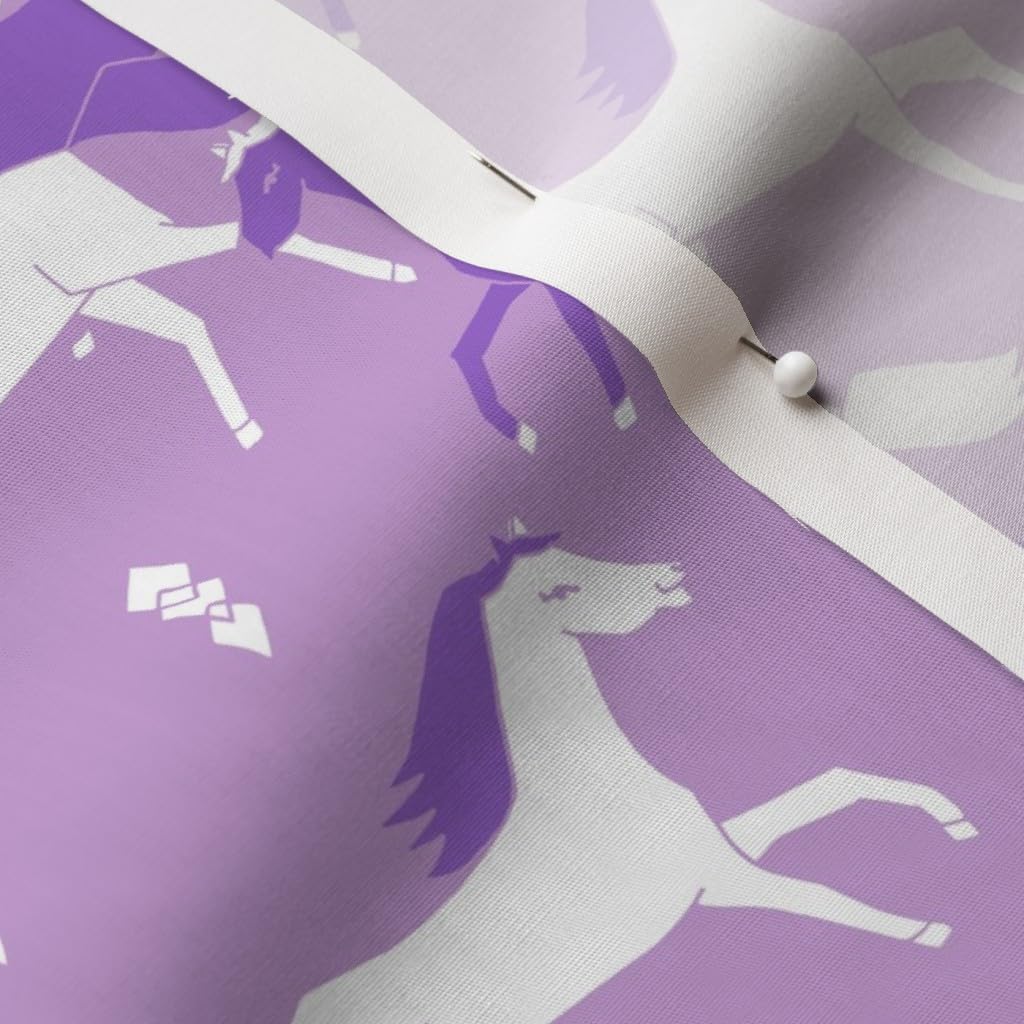 Spoonflower Fabric - Horses, Purple, Lilac, Violet, White, Toddler, Girl, Cowgirl, Horse, Printed on Cotton Poplin Fabric by The Yard - Sewing Shirting Quilting Dresses Apparel Crafts