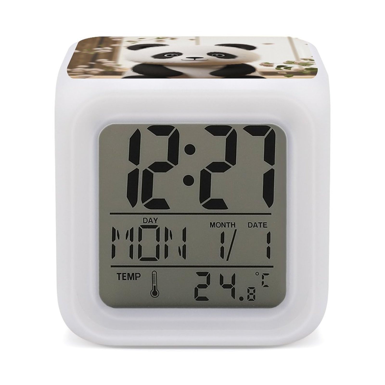 VstaDank Cute White Panda Alarm Clock Sleep Trainer 7 Color Changing Night Light Modern Touch Bedside Lamp Fashion Digital Clock with Temperature Display Wake Clocks for Loud Alarm