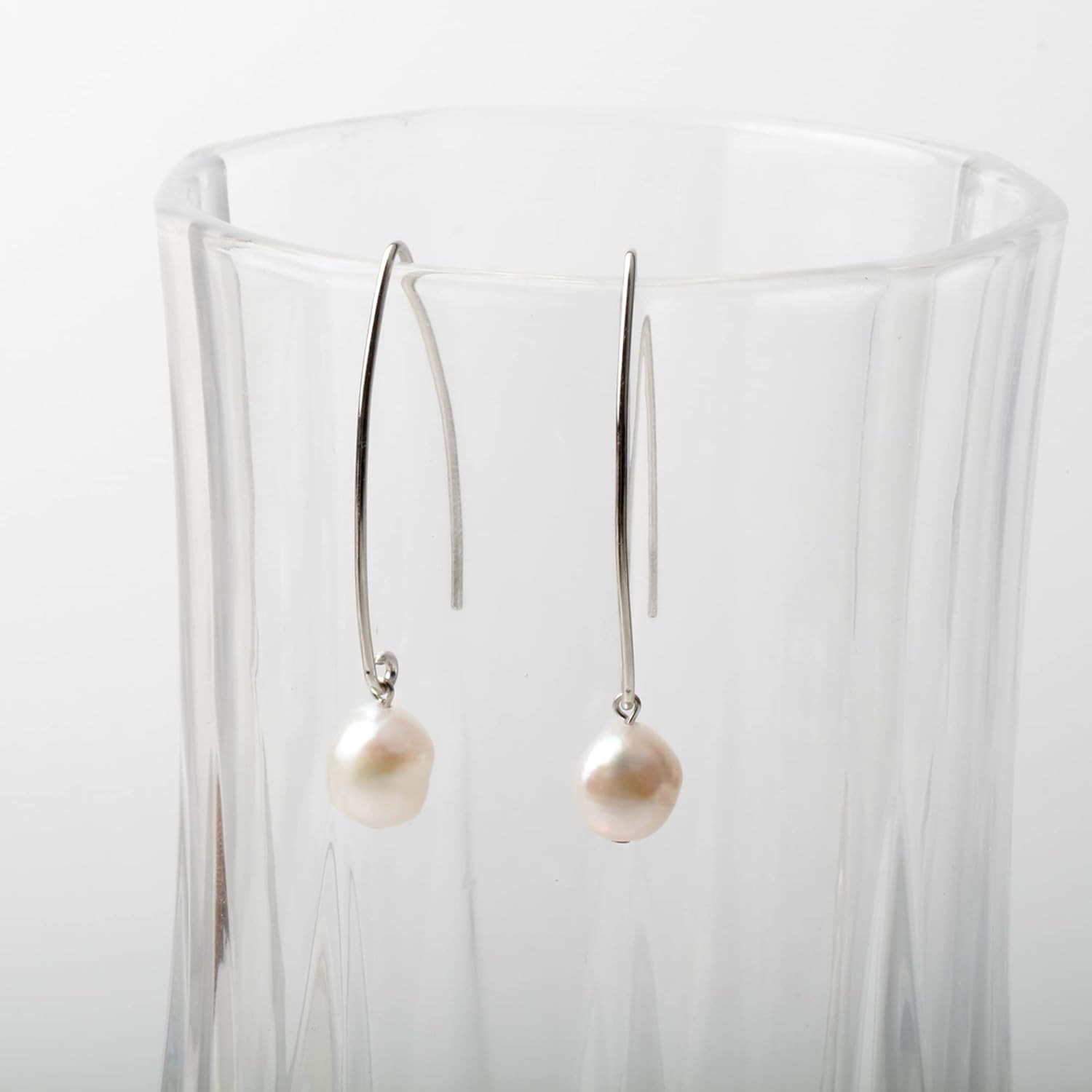 Pull Through Earrings Sterling Silver Wire Freshwater Cultured Baroque Pearls Threader Drop Earrings - Image 4