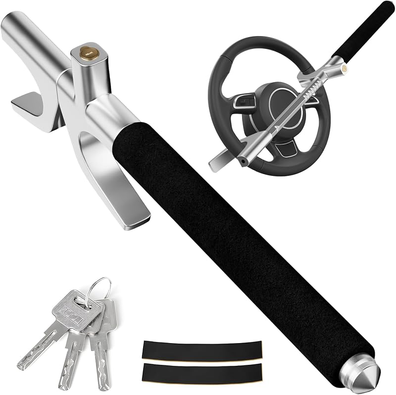Steering Wheel Lock Universal Security Car Locks with Safety Hammer | Heavy Duty Carro Wheel Locks Retractable Anti-Theft Prevention Device for Truck|SUV|Van Accessories, Black