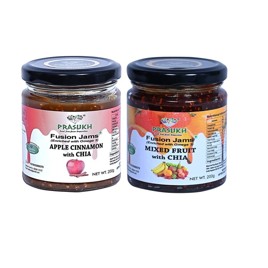 Prasukh Chia Apple Cinnamon Jam and Chia Mixed Fruit Jam - Combo Pack (Each Bottle 200 gm) (B07VWR236H) Amazon Price History, Amazon Price Tracker