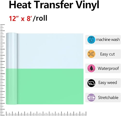 Vista 110 de HTV - Rollos de vinilo de transferencia de calor negro de 12 pulgadas por 8 pies, rollo en rollo para planchar en camisetas, fácil de cortar