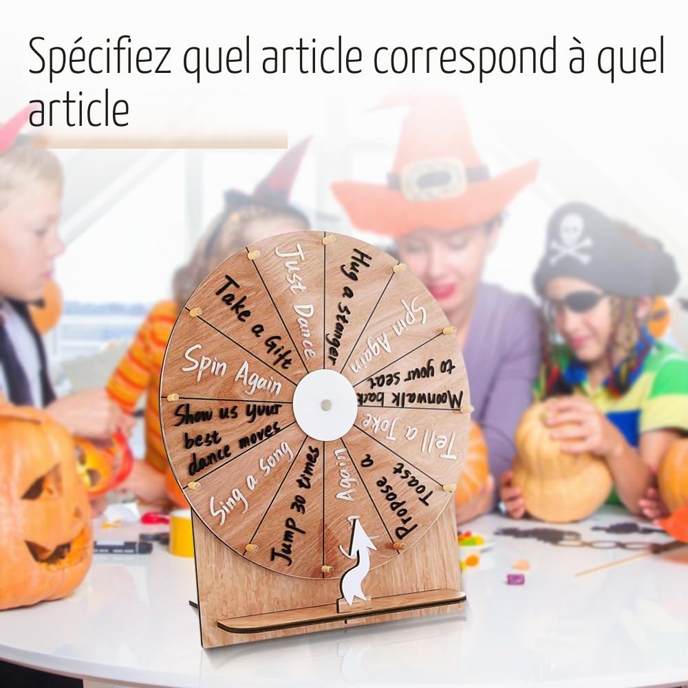 Roue de la fortune à faire pivoter, 30 cm, grande roue porte-bonheur, 12 inscriptions, avec gomme et 10 marqueurs, roue porte-bonheur à personnaliser, roue de la fortune pour jeux de mots, fête
