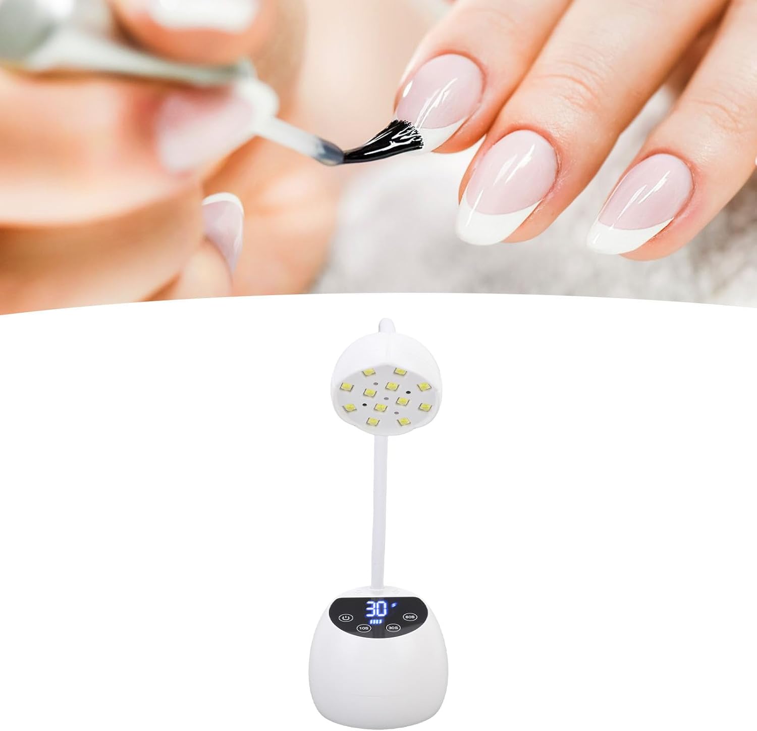 FILFEEL Gooseneck Nail Lamp Rechargeable Infrared Sensor LCD Screen LED Nail Light Dryer with 12 Light Chips for Home Use and Travel (White)