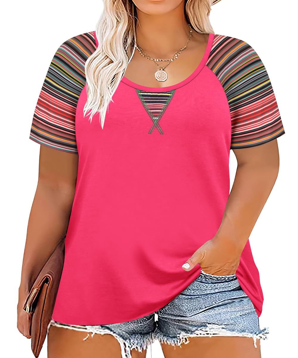 CARCOS Plus Size Tops for Women Short Sleeve Shirt Summer Star/Leopard/Tie Dye/Flower Crewneck Pullover Tunic XL-5XL