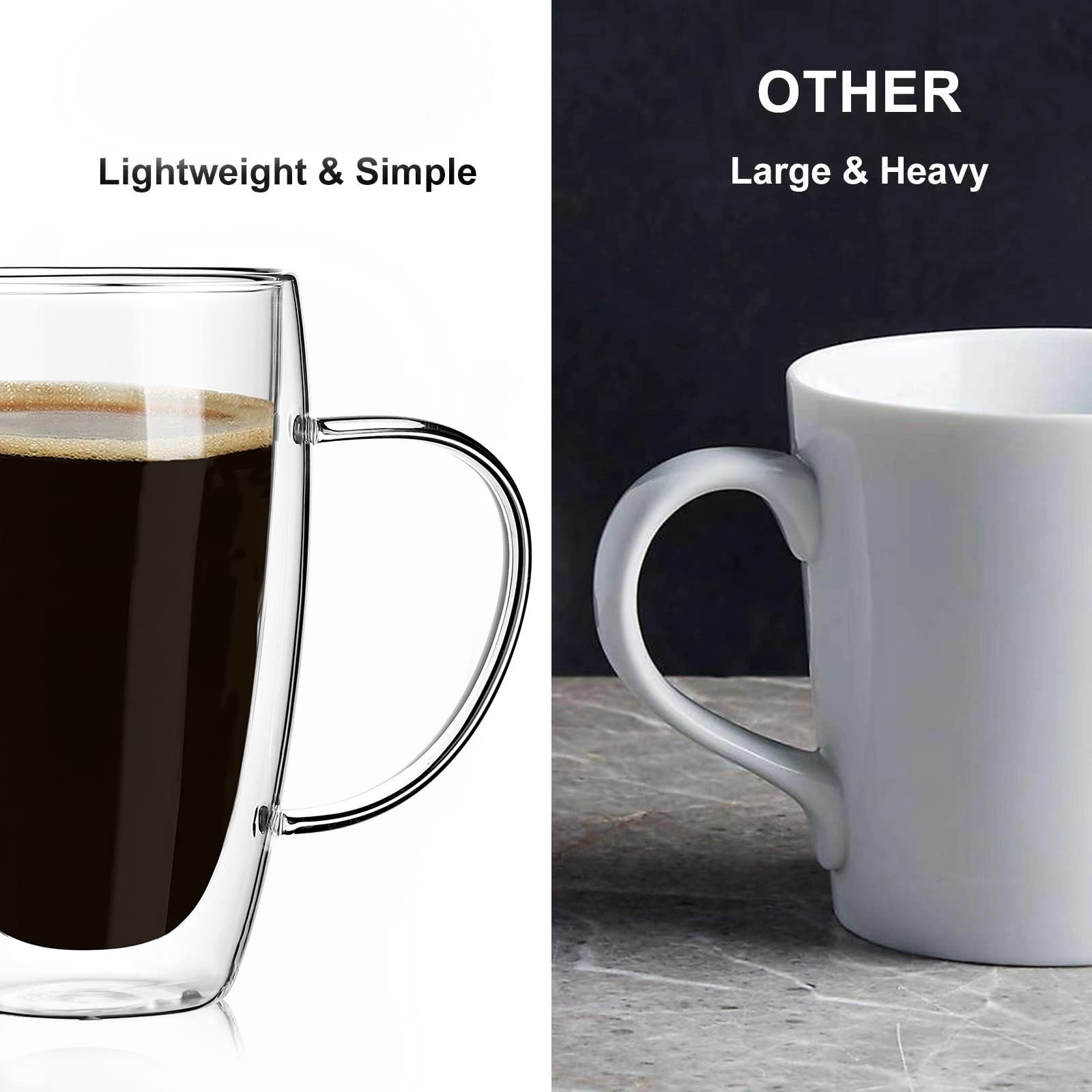 Amazon.com | 2-Pack 15 Oz Double Walled Glass Coffee Mugs with Handle,Tasse   caf en verre Double paroi,Insulated Layer Coffee Cups,Clear Borosilicate  Thermal Glass Mugs,Fit for Cappuccino,Tea,Latte,Hot Beverage: Espresso Cups