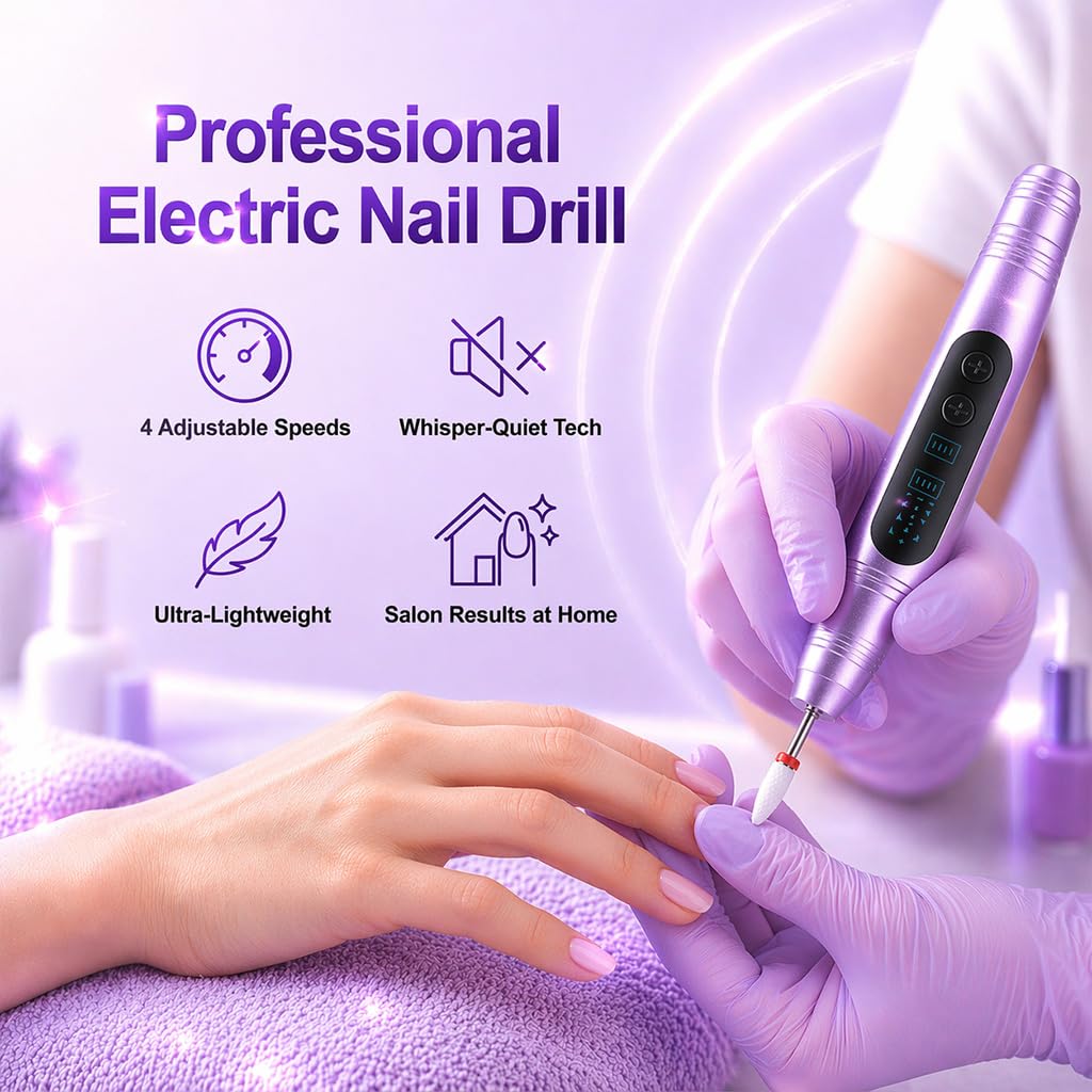 Ponceuse pour Ongles Professionnelle 35000 tr/min 12 en 1 Lime a Ongle Electrique Sans Fil avec Écran Numérique LCD et 12 Embouts Lime à Ongles pour Gel Acrylique et Semi Permanent