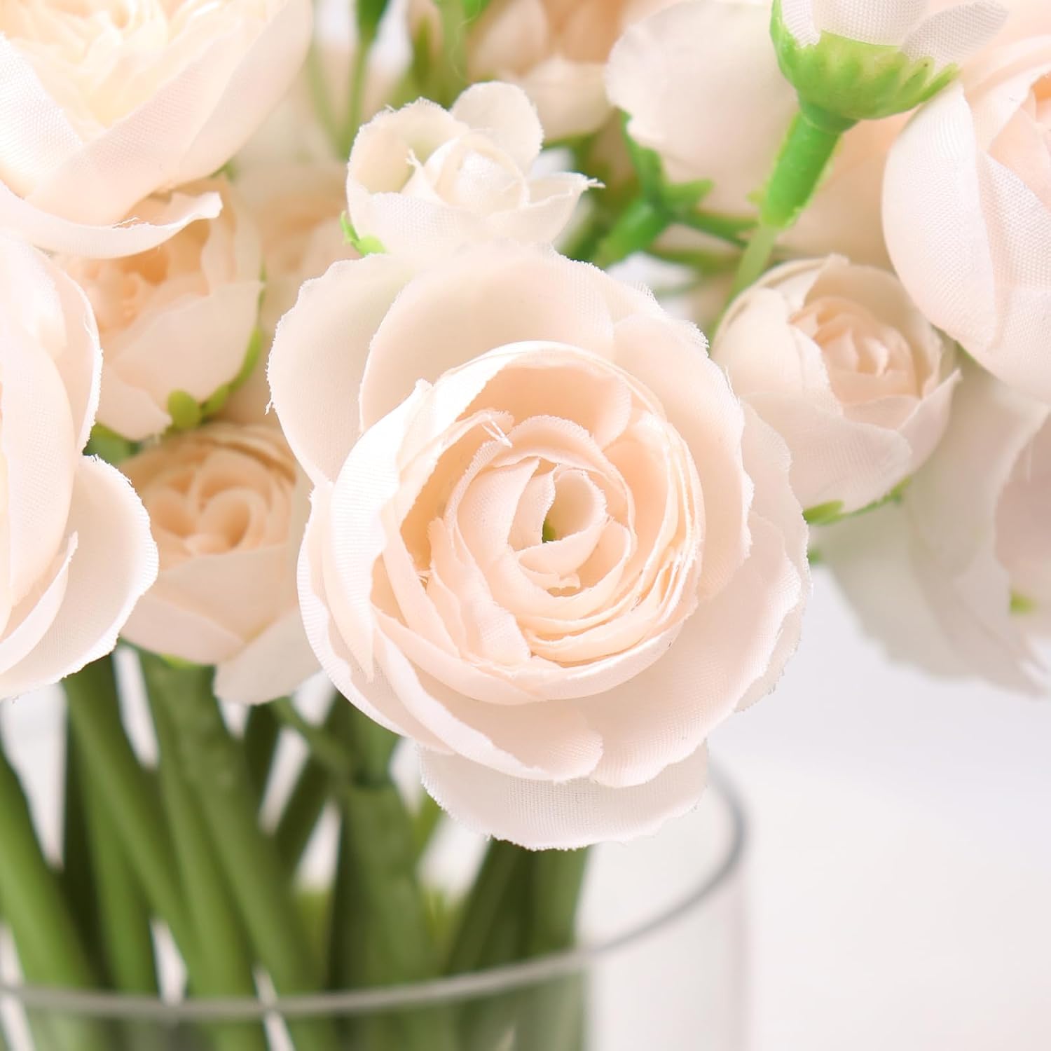18 Pcs Ranunculus Artificial Fake Plants Flowers,White Faux Silk Mini Flowers for DIY Bouquets Bulk Faux Wedding Filler Home Centerpieces Arrangements Bridal Christmas Decorations (Champagne) - Image 3
