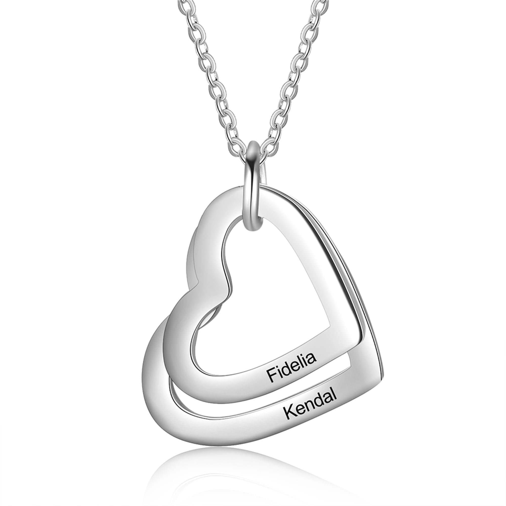 Personalised Heart Necklace for Women Necklaces with Name Engraving Silver Pendant Chain Gift for Mum Daughter Grandmother Wife Girlfriend Best friend