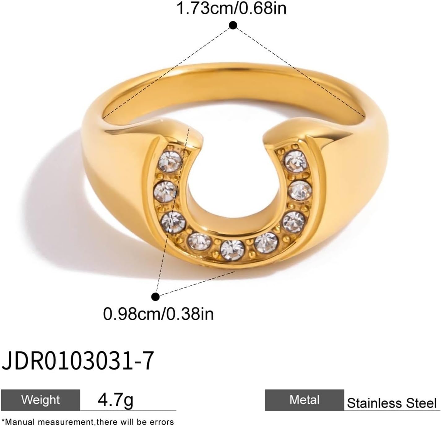 Design Minimalist Stainless Steel U-shape White Ring Women Trendy Jewelry Accessories 1Pcs