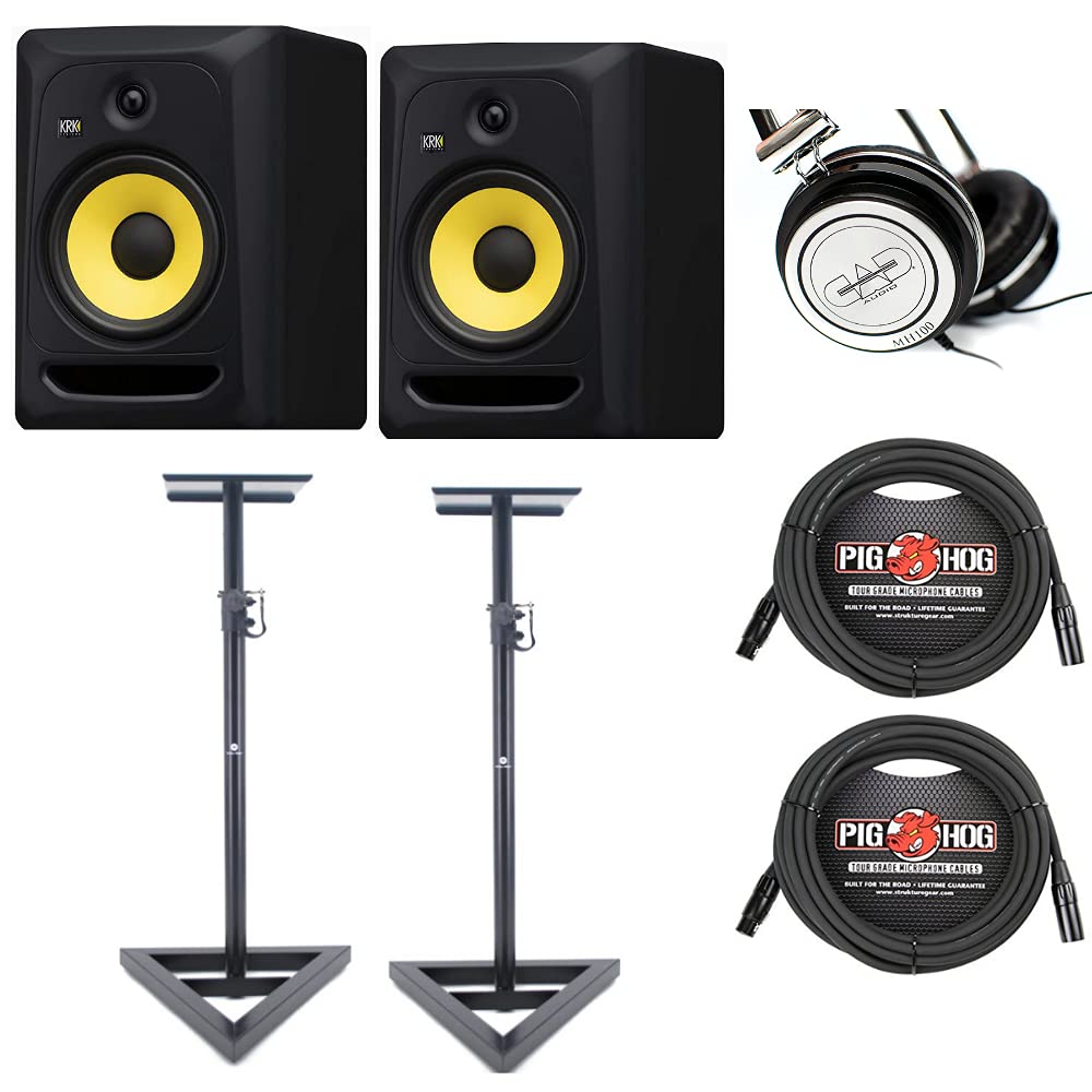 Digital DJ Gear KRK Classic 8 Studio Monitors Pair Bundle with Sonicfiber Floor Stands, CAD MH100 Pr