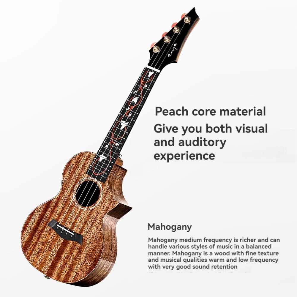 ByErz Mahoń Missing Corner Ukulele 23/26 cala Drewniany korpus Wykwintna mozaikowa podstrunnica Odpowiednia dla początkujących i profesjonalistów płci męskiej i żeńskiej Do gry w dołączonym etui i nar