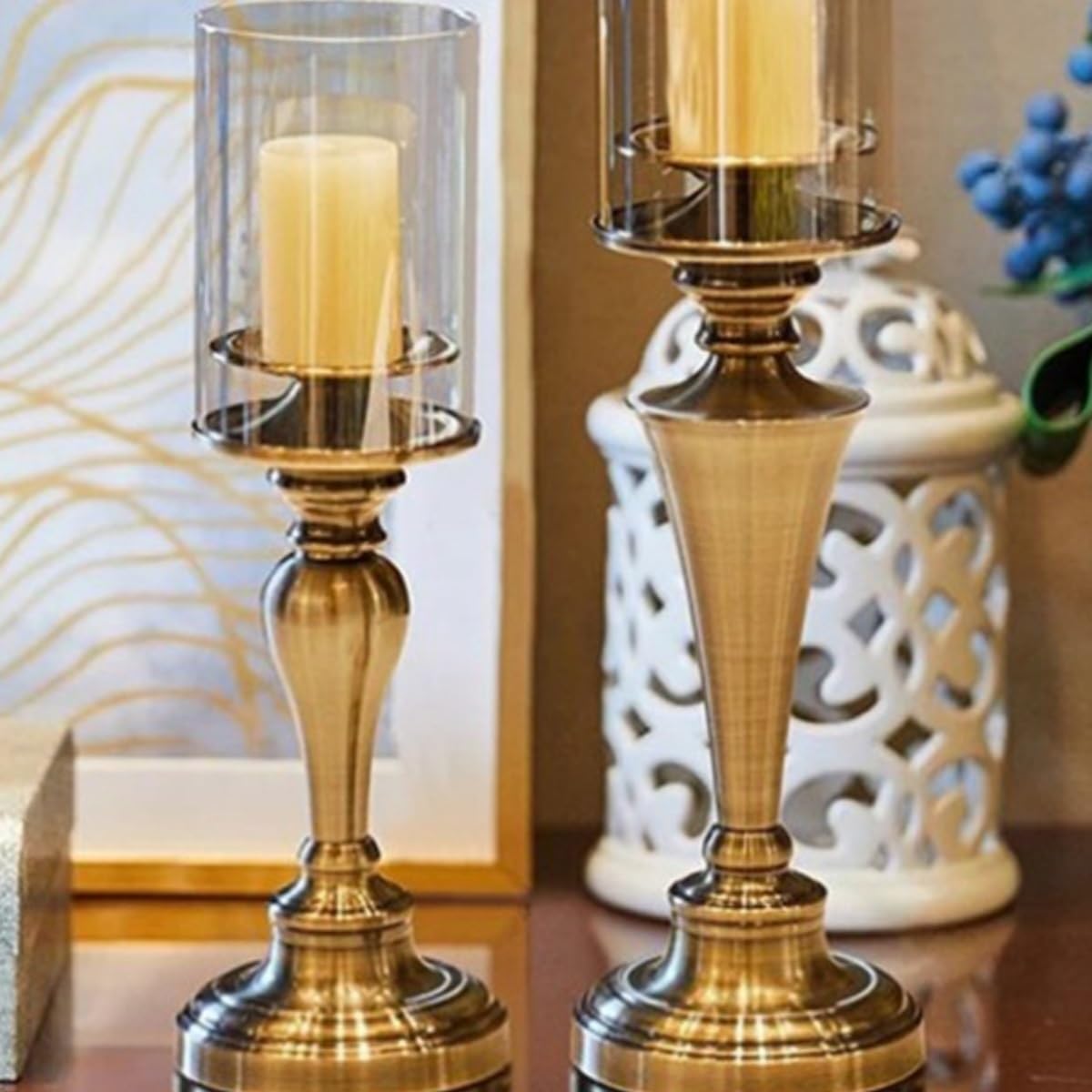 Kerzenhalter Kreative Eisen Leuchter Mit Glas Abdeckung Hause Esstisch Dekoration Ornamente Dekor(Klein)