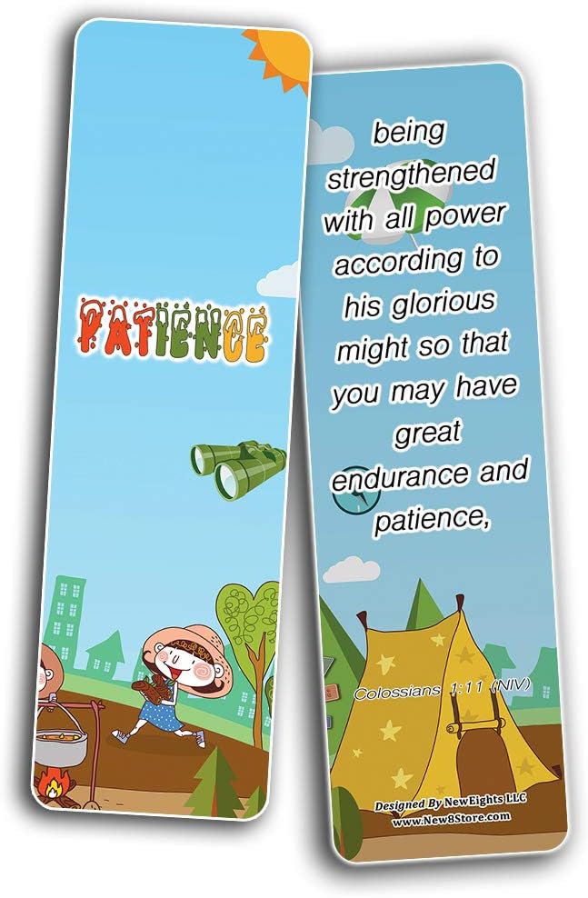 NewEights Christian Learning for Kids: Developing Character Bookmarks Series 1 (60-Pack) - Reverence Bible Texts VBS Sunday School Easter Baptism - Thanksgiving Christmas Rewards Encouragement Gift