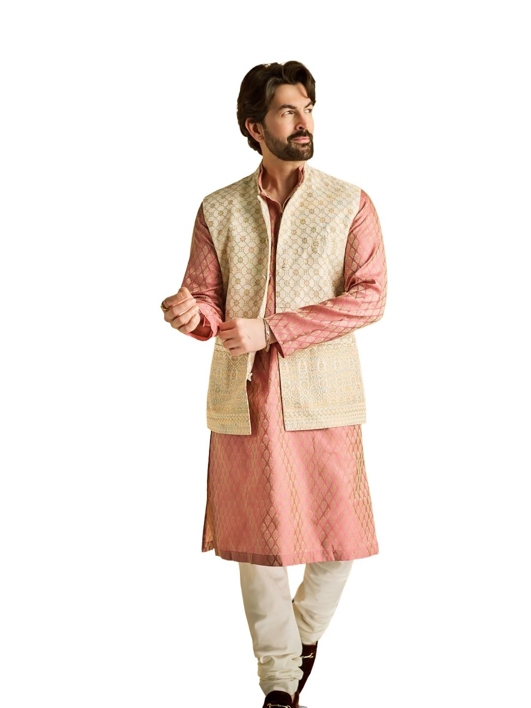 sojanya (Since 1958:Men's Ethnic Motifs Woven Design Silk Blend Kurta & Churidar With Nehru Jacket-picture-24