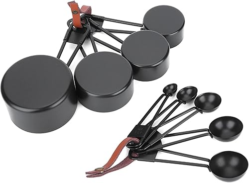 Miniatura 7 de Fydun Juego de 9 tazas medidoras de acero negro con cuchara de café con herramientas de cocina para hornear, amplia gama de usos