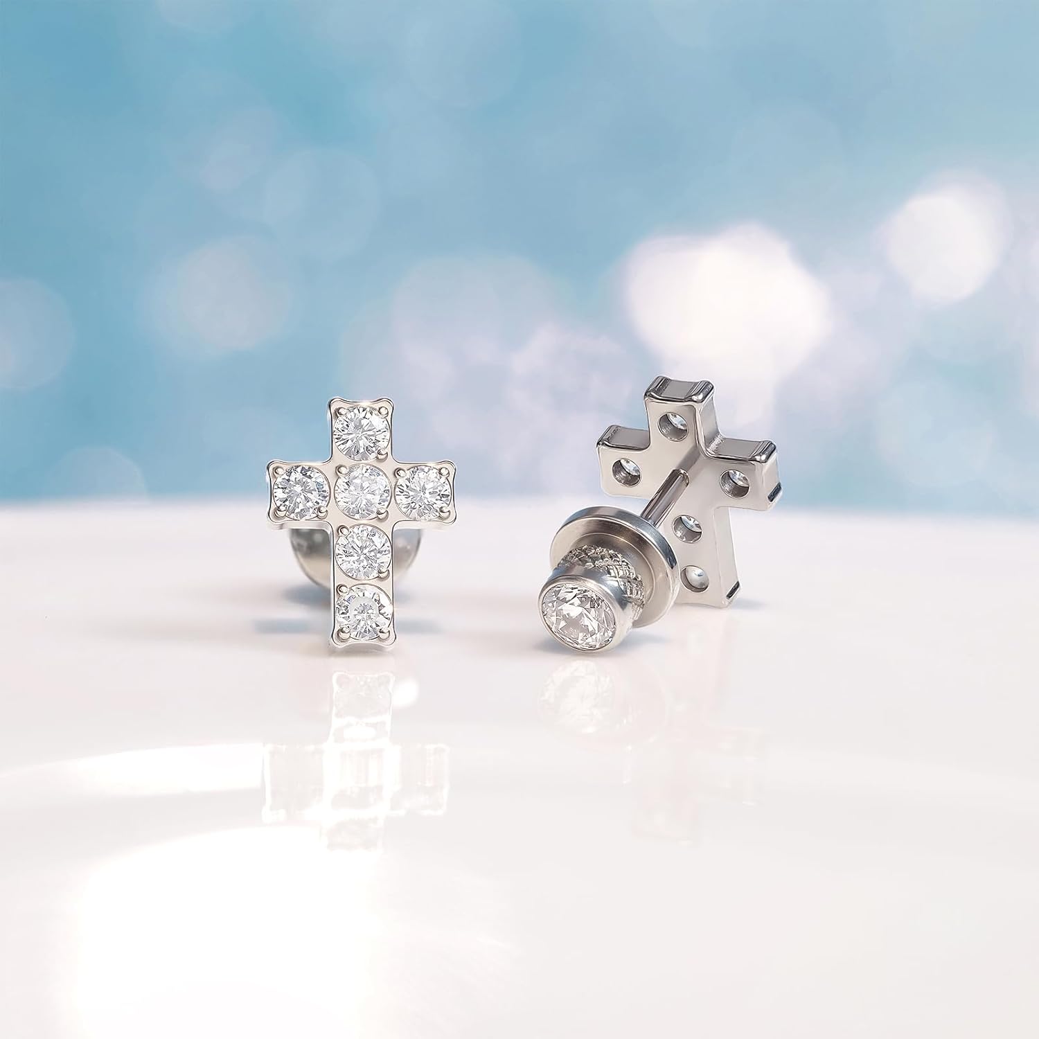 Limerencia Hypoallergenic Screw Back Cross Earrings Communion Birthday Baptism Gifts for Girls,Cubic Zirconia Titanium Studs Earrings for Girls Teens Women Sensitive Ears - Image 4
