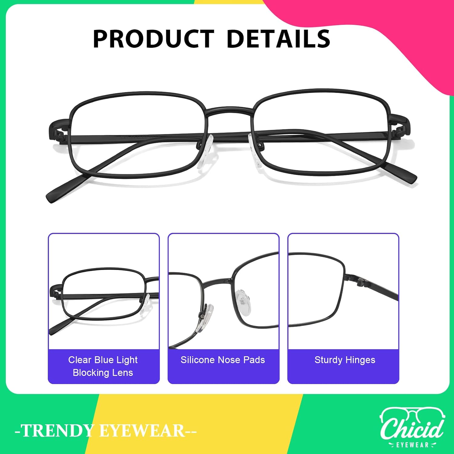 Chicid Fashion Blue Light Glasses for Women, Blocking Eyewear Y2k Office-Siren Aesthetic Rectangle Glasses Metal Frame - Image 5
