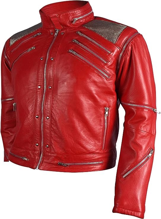 MJ Beat it Leather Jacket Michael RED 100% Real Leather3